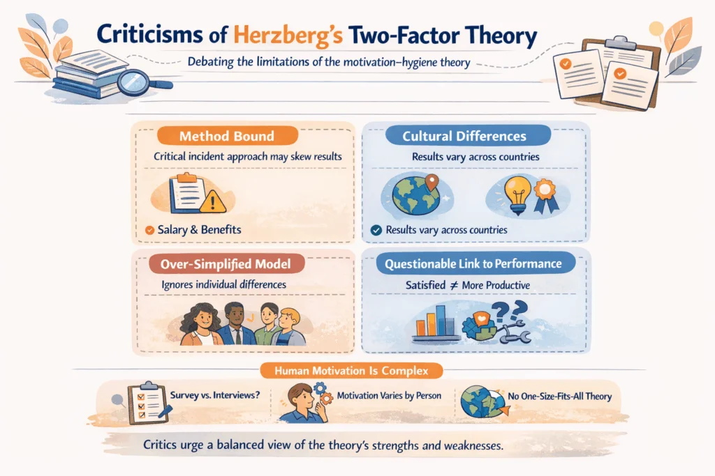 Criticisms of Herzberg's two-factor theory of motivation infographic