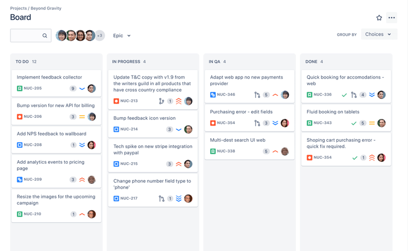 Example Jira Kanban board